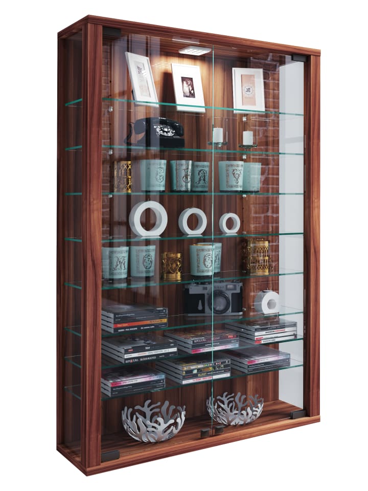 Wandvitrine Hängevitrine Glasvitrine Vitrosa Mini in Kern-Nussbaum