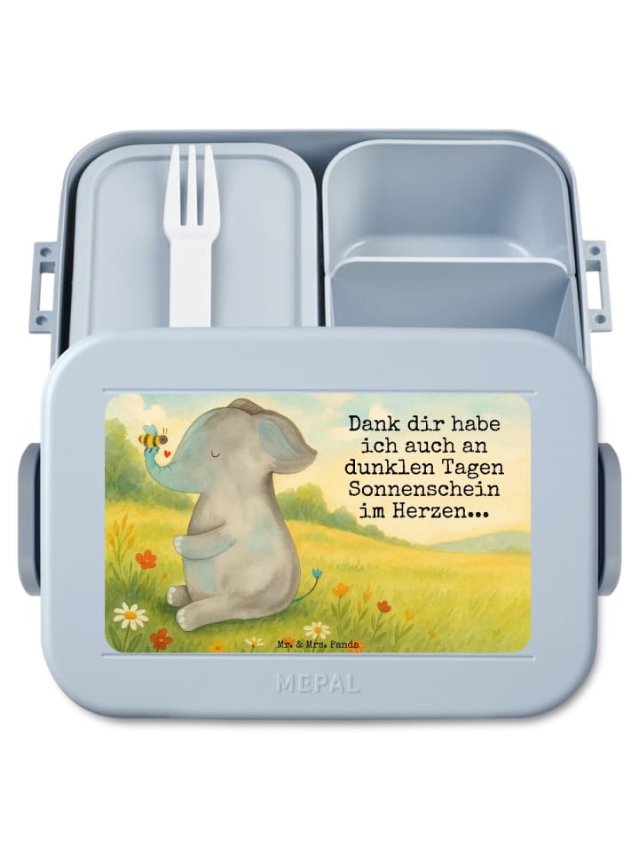 Bento Box Elefant Biene Design mit Spruch in Blau Pastell