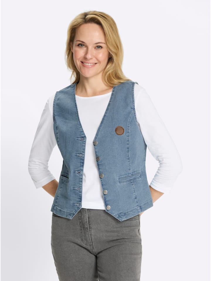 Jeans-Weste in blue-bleached-gestreift