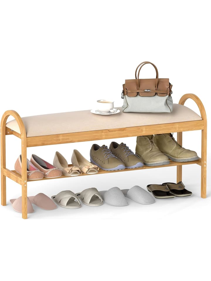 Schuhbank mit Sitzfläche 101 x 31 x 51 cm in Beige