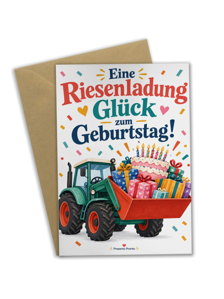 Grußkarte Geburtstag Traktor retro Design mit S... in Weiß