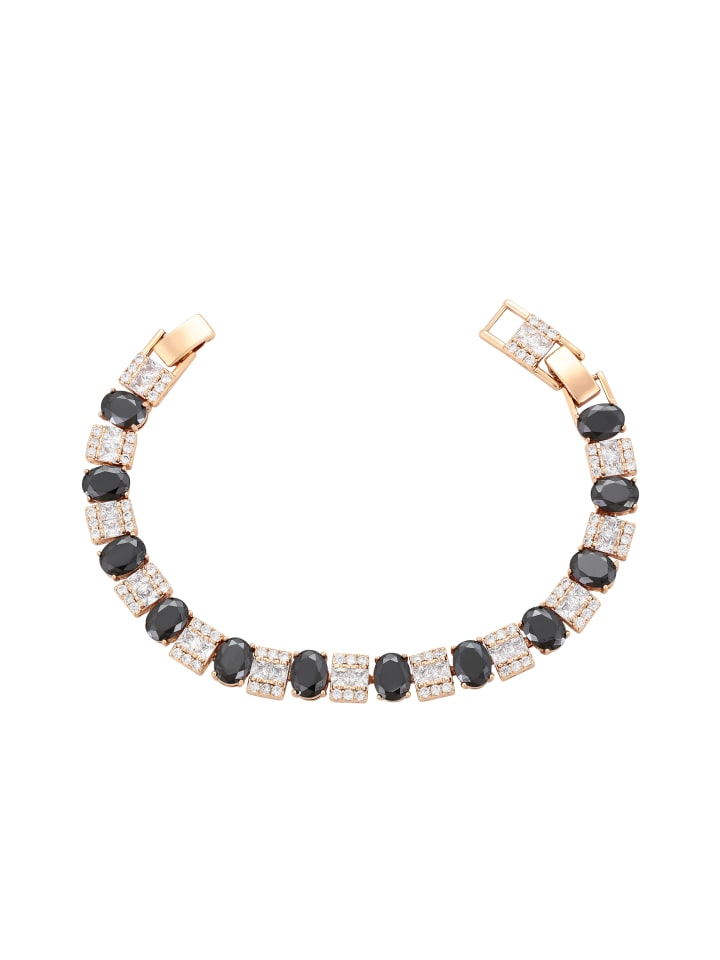 Women Crystal-Studded Bracelet in Rose Gold Black