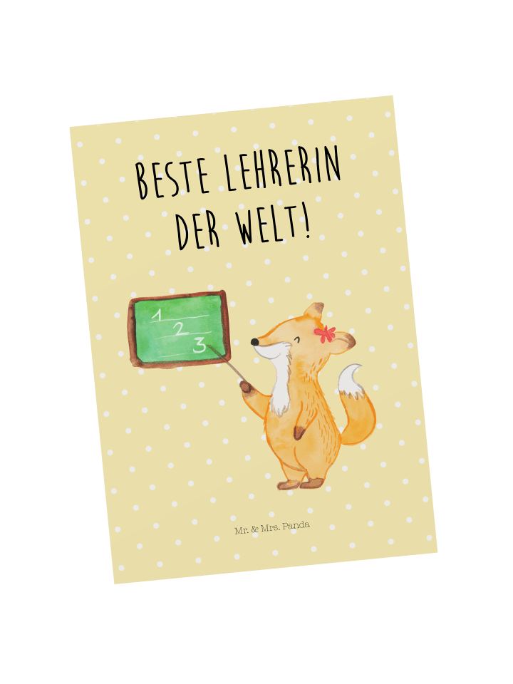 Grußkarte Fuchs Lehrerin mit Spruch in Gelb Pastell