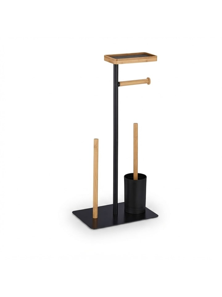 WC Garnitur in Schwarz/ Natur - (B)30 x (H)65 x (T)20 cm