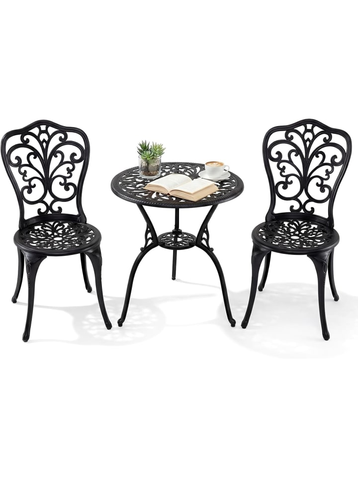 3 tlg. Bistroset Aluminiumguss Gartenmöbel in Schwarz