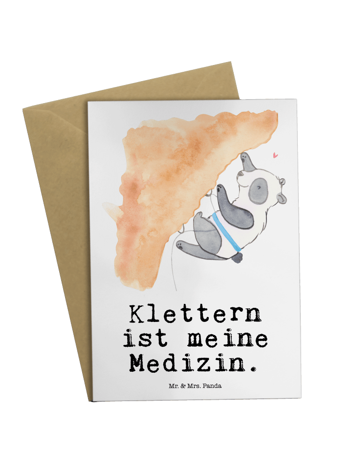 Grußkarte Panda Klettern mit Spruch in Weiß