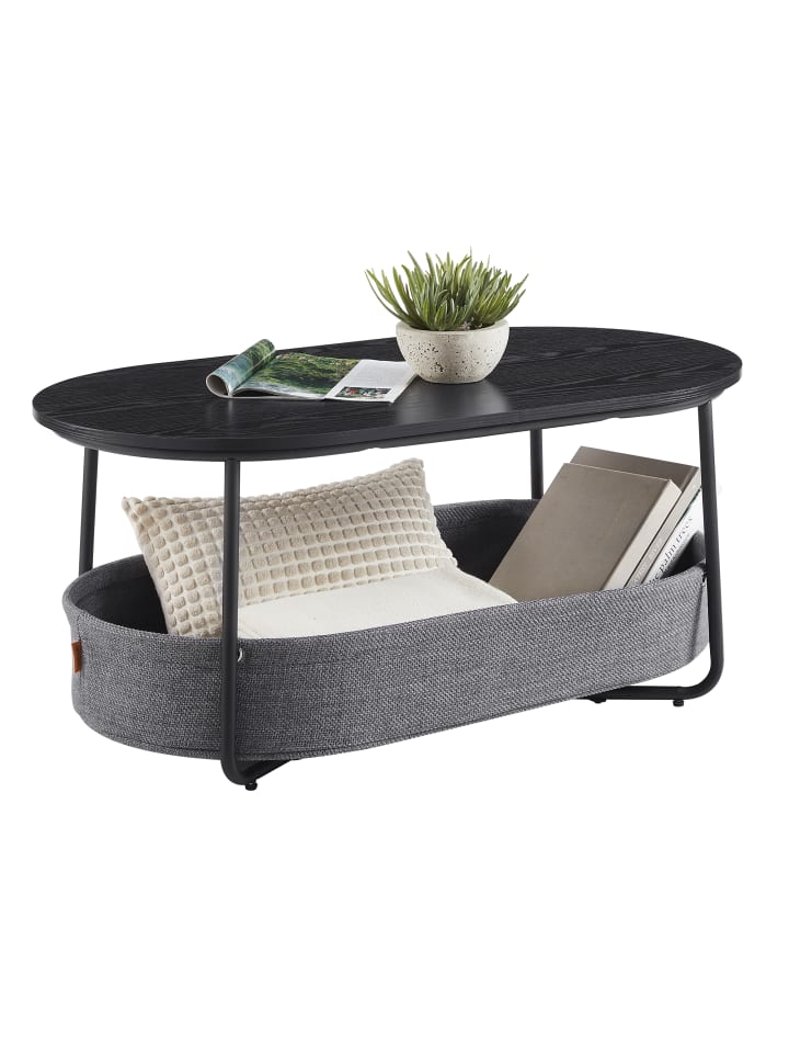 Couchtisch oval in tintenschwarz-schiefergrau - (B)45 x (H)45.7 x (T)100 cm
