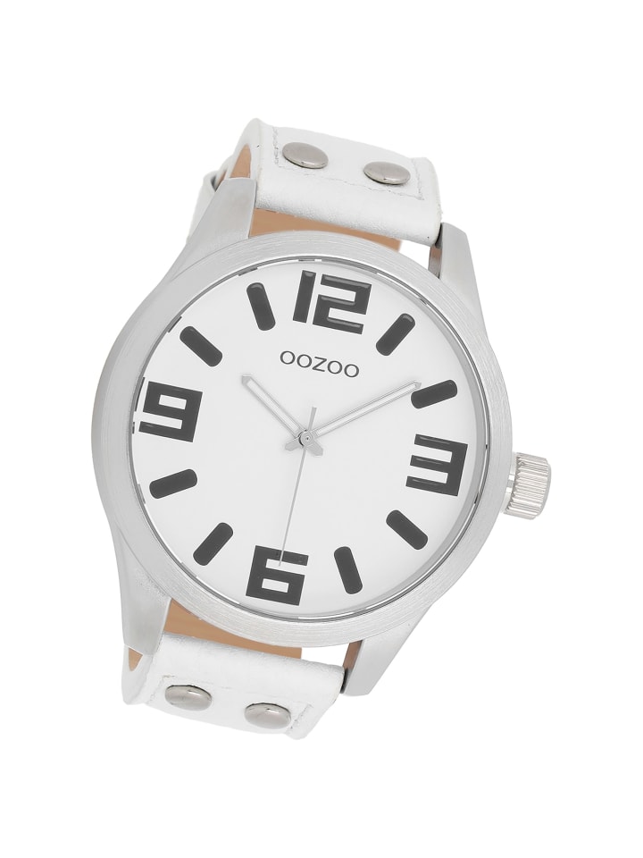 Analog-Armbanduhr Oozoo Timepieces weiß extra groß (ca. 51mm)