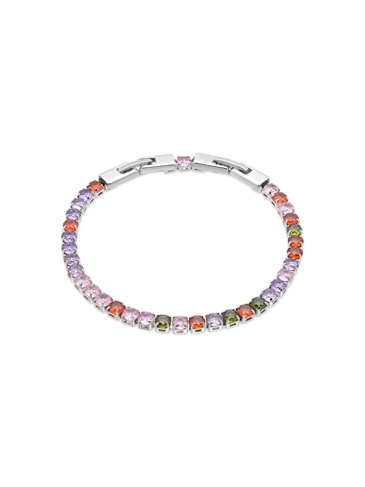 bracelet in metal alloy and multicoloured zirconia, rhodium-plated - Frede