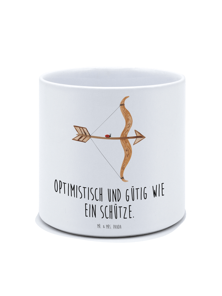 Blumenübertopf Sternzeichen Schütze mit Spruch in Weiß