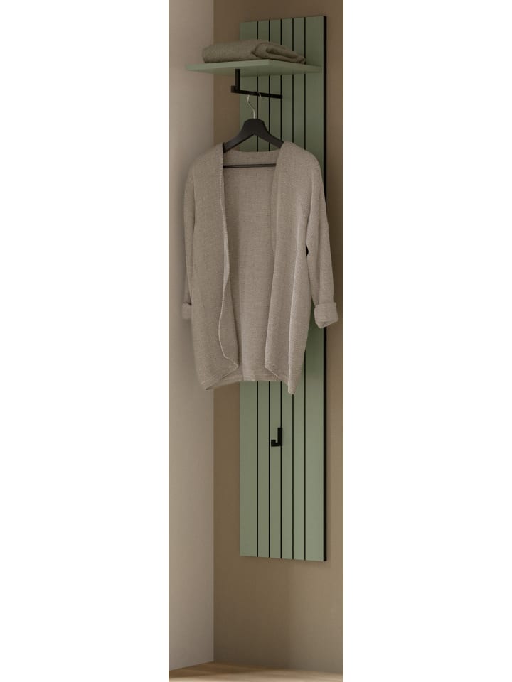 Garderobenpaneel grün 31 x 160 cm, Wandgarderobe mit Kleiderstange