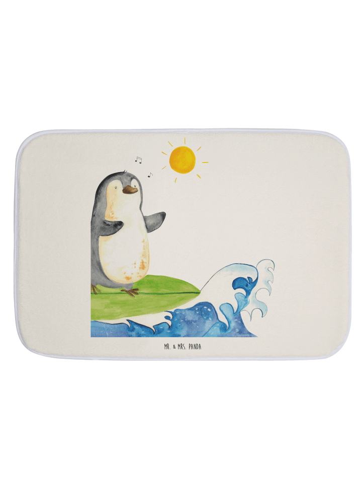 Badezimmermatte Pinguin Surfer ohne Spruch in Weiß