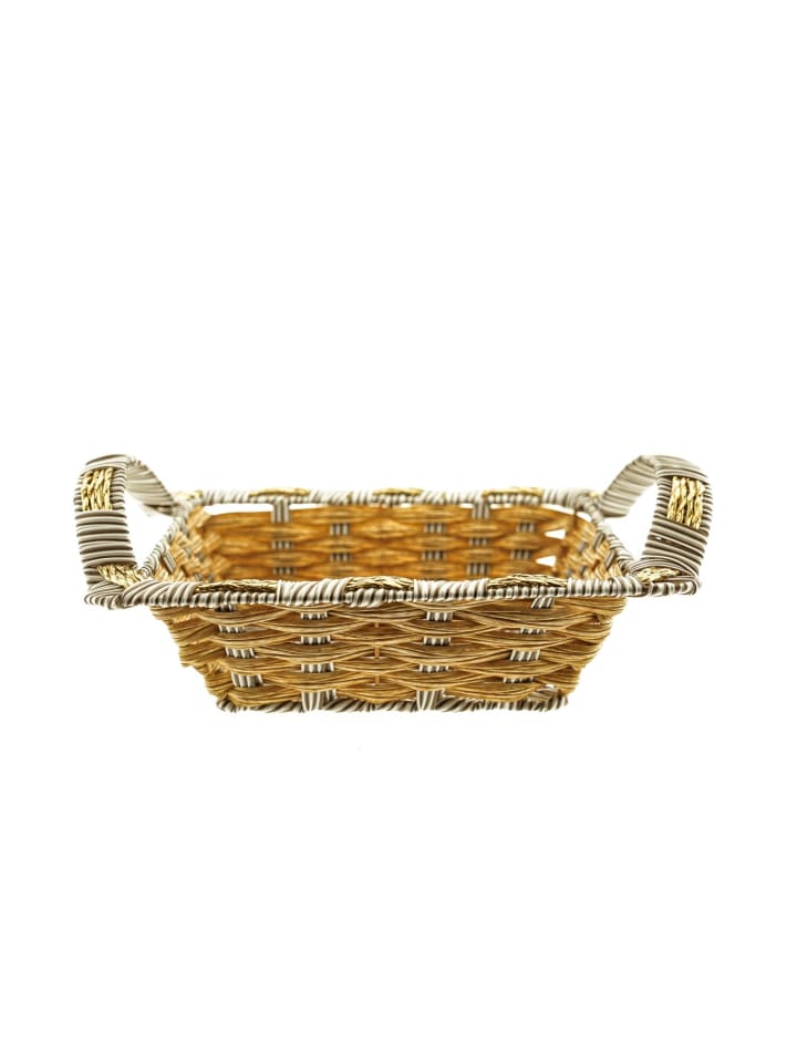 Brotkorb aus Stroh in Holzfarben mit Grau und Goldakzenten Oval in Beige