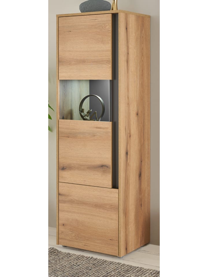 Vitrine Eiche Evoke 50 x 155 cm, Vitrinenschrank 2-türig mit 4 Fächern