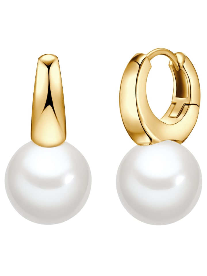 Perlen-Creolen aus Messing mit Muschelkernperle in gelbgold