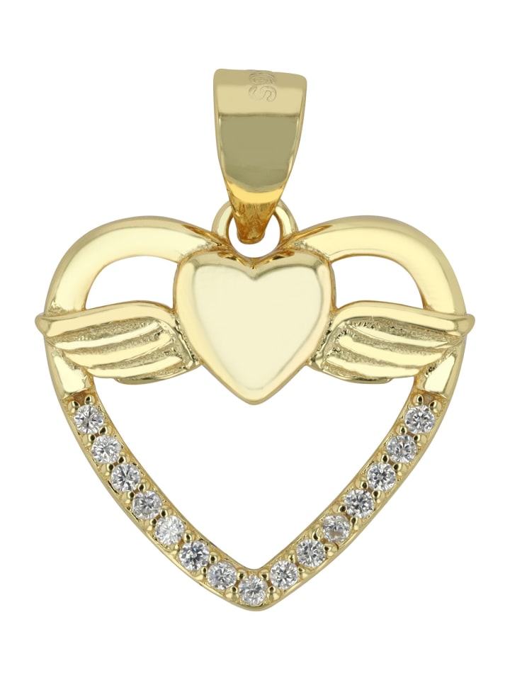 Damen Anhänger – Flügel Herzanhänger aus 925 Silber in gold