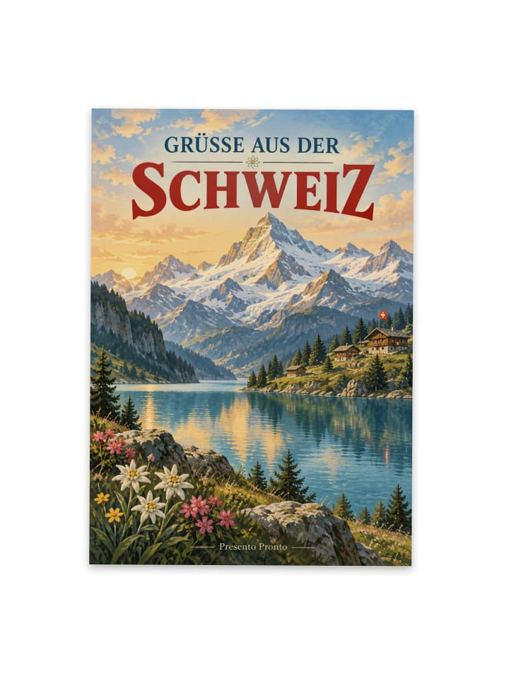 Postkarte Landschaft nostalgisch Design mit Spruch in Weiß