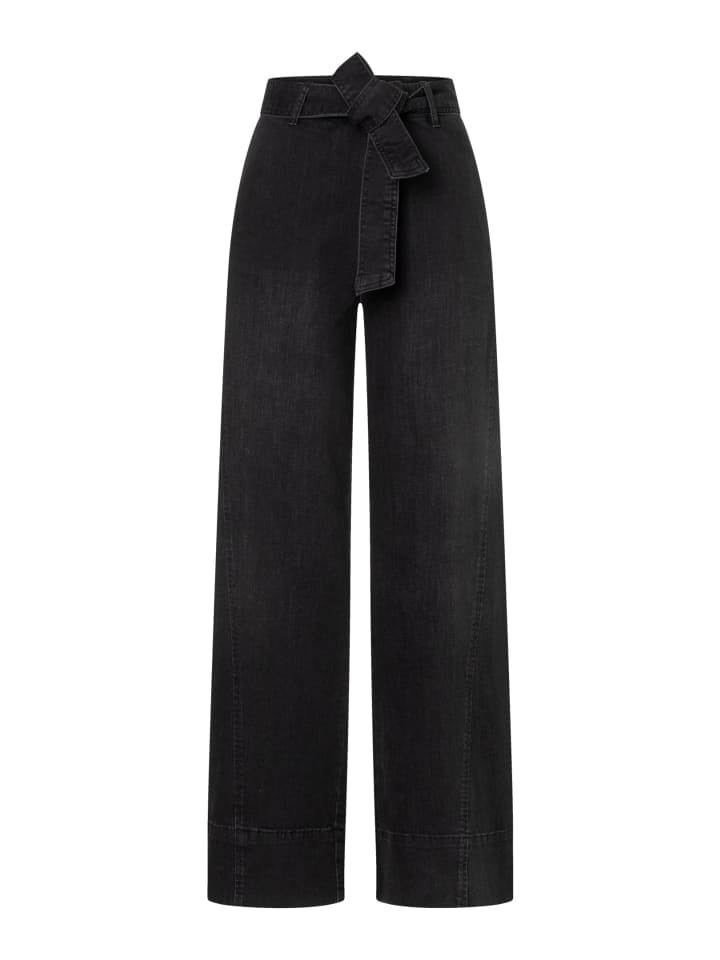 coole, weite Black Denim Jeans, Gürtel in black denim