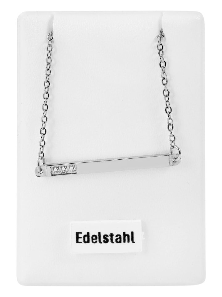 Damen Halskette aus Edelstahl mit Strass Steinchen 43 cm in silber