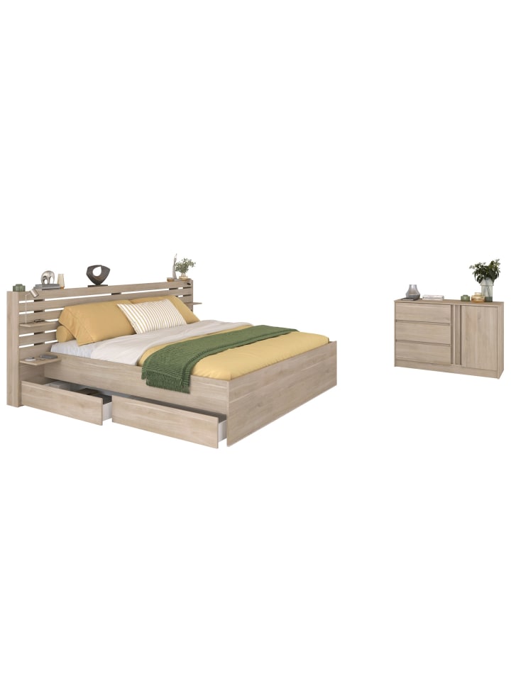 SCHLAFZIMMER-SET 3-tlg. Parisot Escale 26 Holzdekor Japanische Eiche