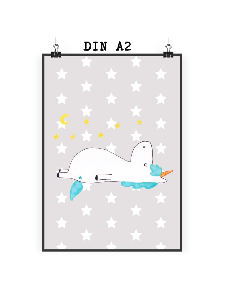 Poster Einhorn Sternenhimmel ohne Spruch in Grau Pastell