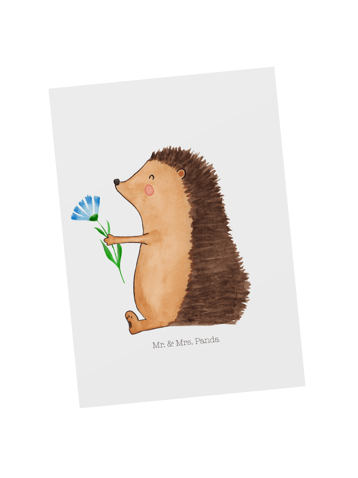 Postkarte Igel Blumen ohne Spruch in Weiß