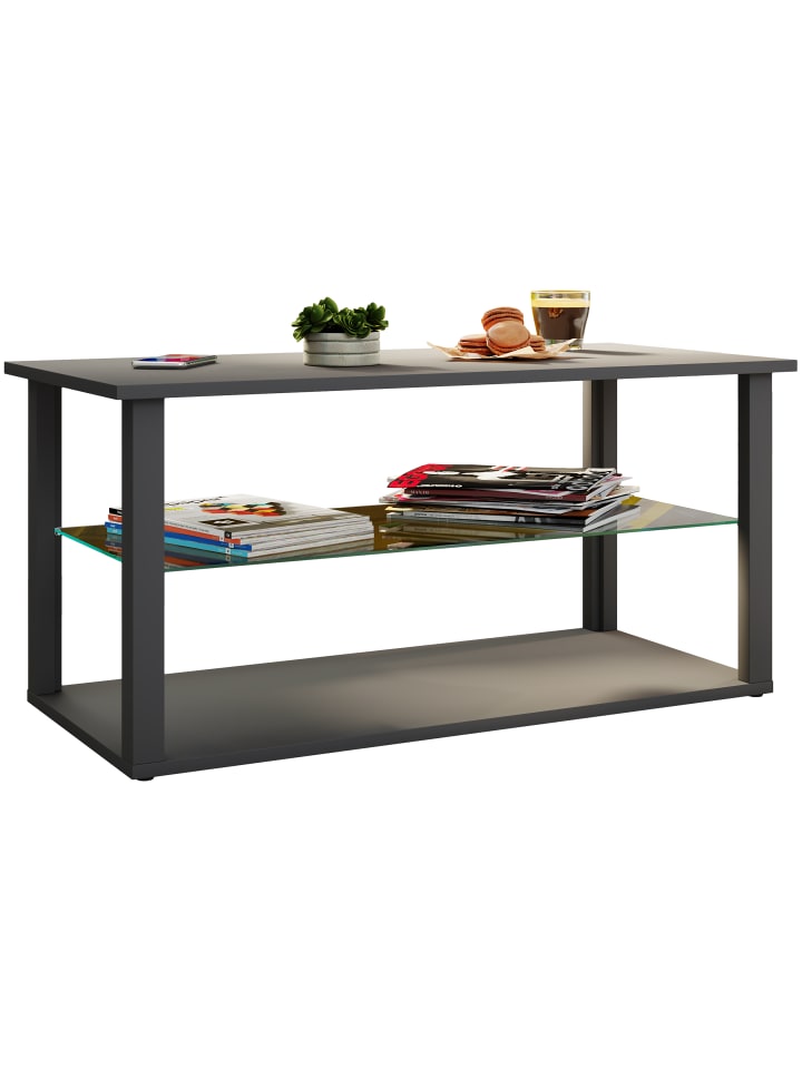 Holz Sofatisch Couchtisch Glas Tisch Wanilo L in Anthrazit