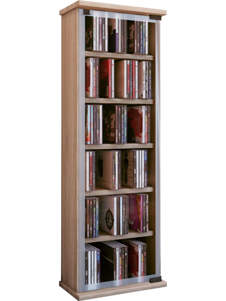 Holz CD DVD Stand Regal Schrank Classic Glastür in Sonoma-Eiche (Sägerau)