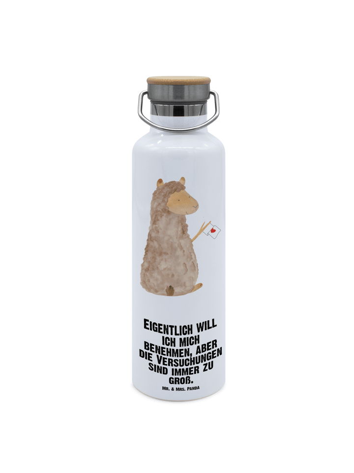 Wasserflasche Alpaka Fahne mit Spruch in Weiß