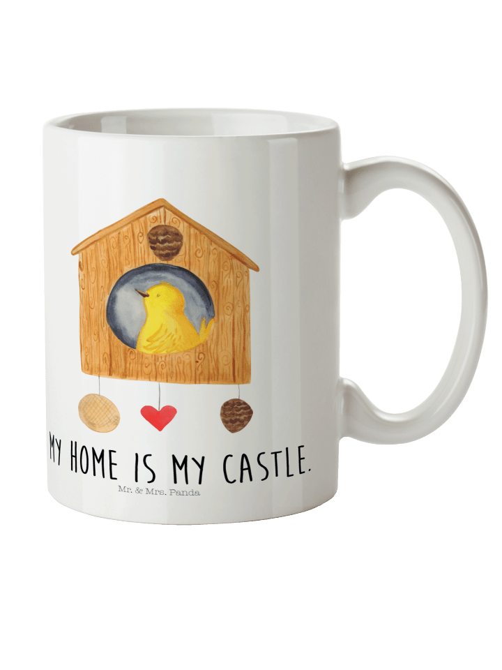 Tasse Vogel Haus mit Spruch in Weiß