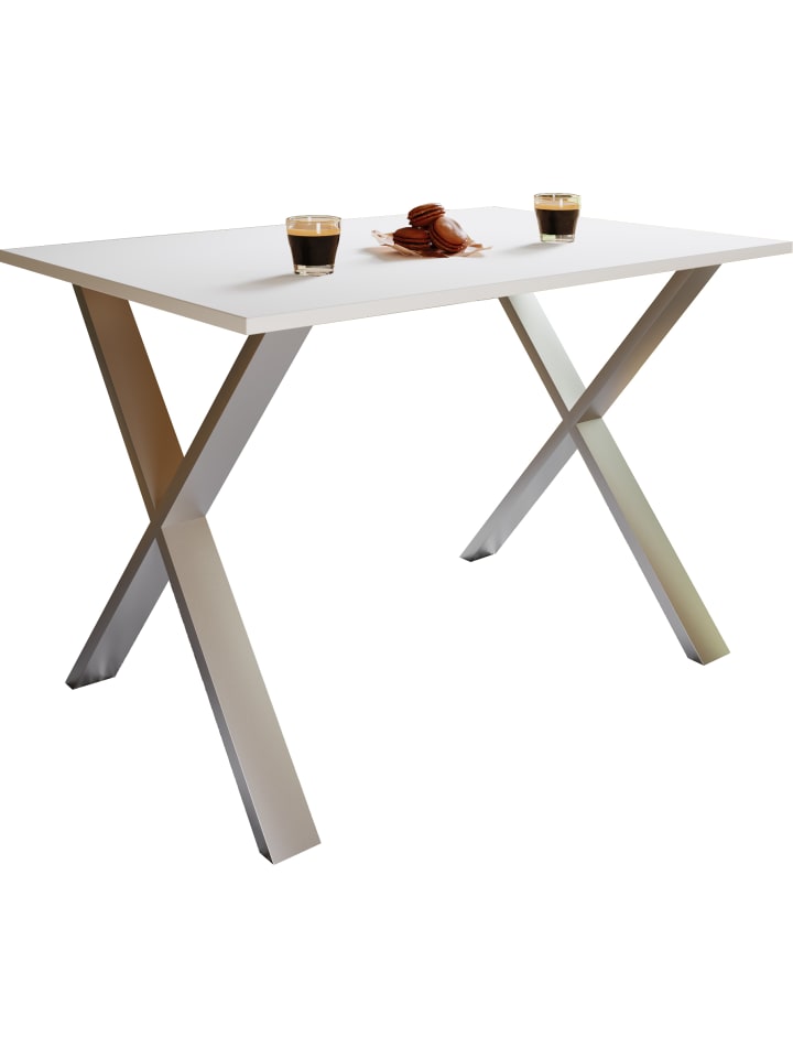 Premium Holz Esstisch Küchentisch Xona X in Silber / Weiß