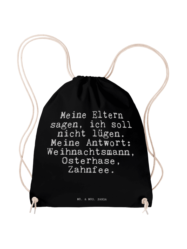 Gym-Rucksack Meine Eltern sagen, ich... mit Spruch in Schwarz