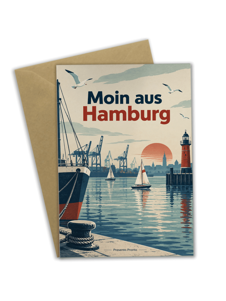 Grußkarte Hafen elegant Design mit Spruch in Weiß