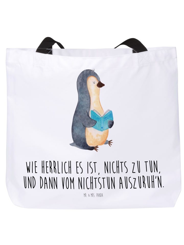 Shopping Bag Pinguin Buch mit Spruch in Weiß