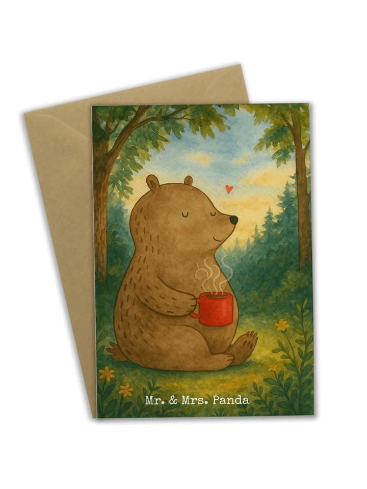 Klappkarte Bär Kaffee Design ohne Spruch in Weiß