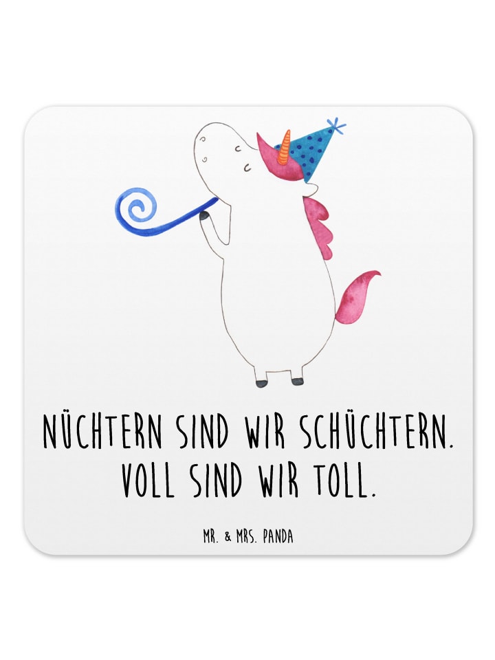 Glasuntersetzer Einhorn Party mit Spruch in Weiß