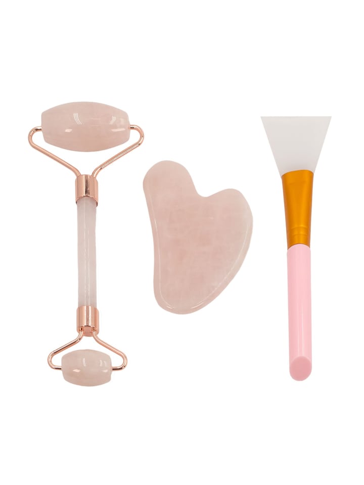 3-teiliges Gua Sha Gesichtsmassage Set in Rosa