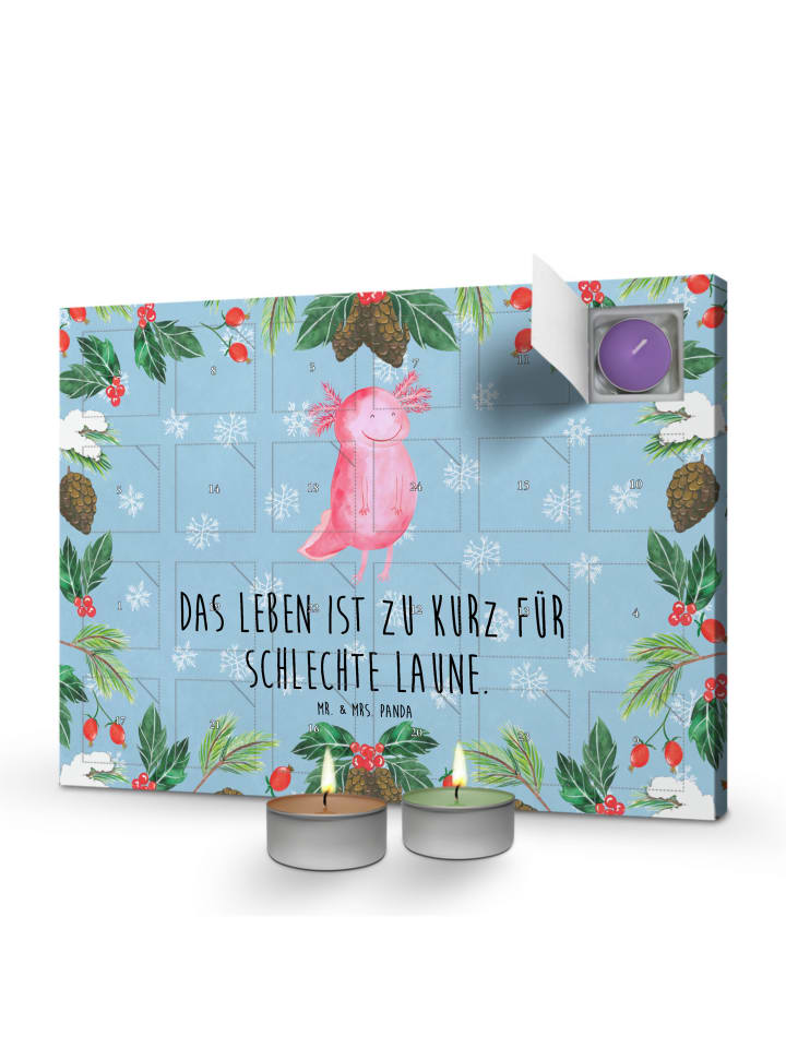 Adventskalender Axolotl Glücklich mit Spruch in Eisblau