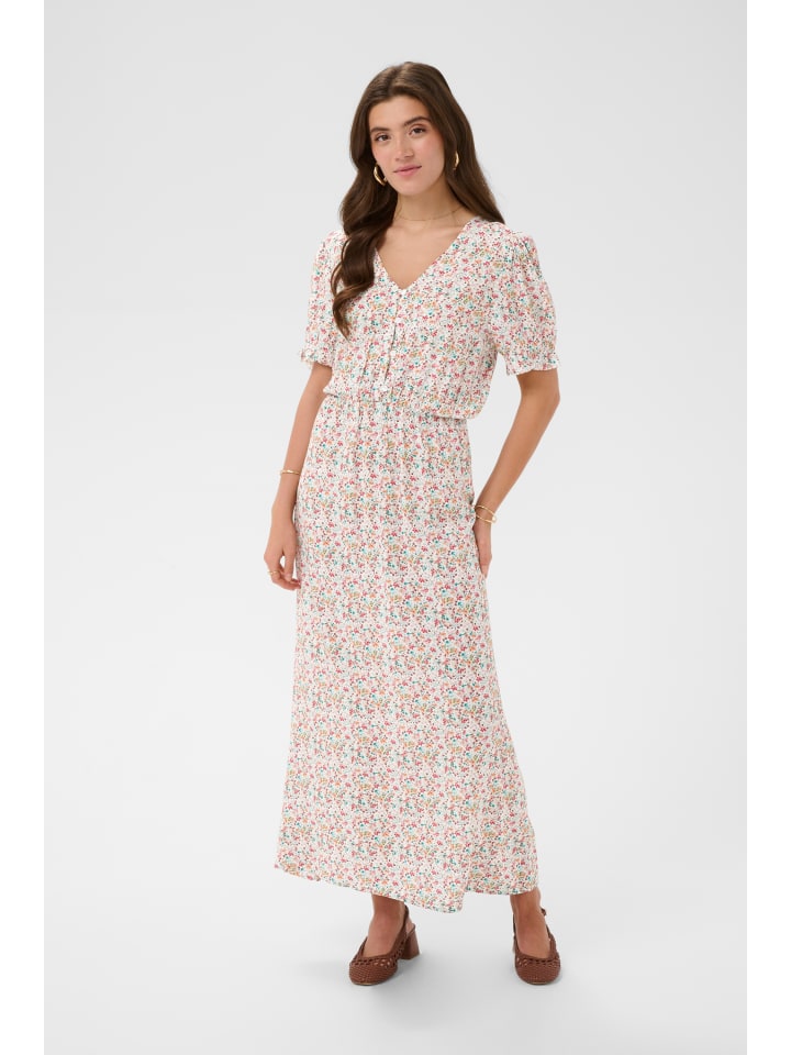 Kleid CRTiah Feminine in White w. Pink Small Flowers