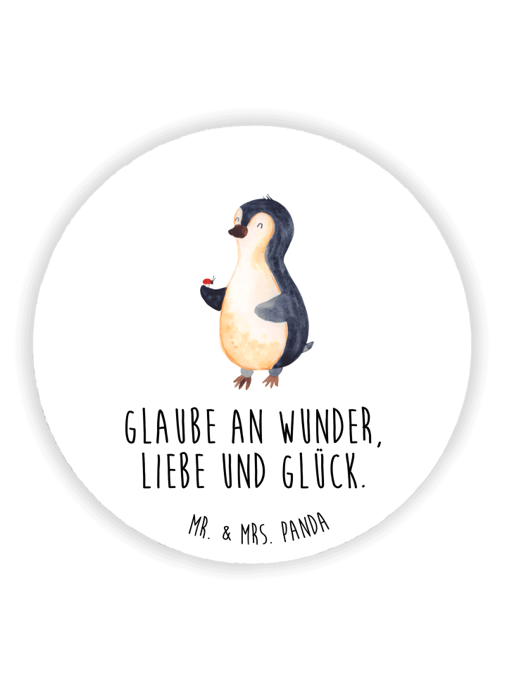 Magnet Pinguin Marienkäfer mit Spruch in Weiß