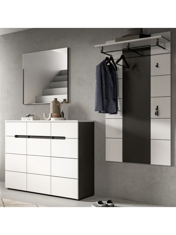 Garderoben-Set 3-teilig weiß, grau 215 cm, Flurmöbel mit Soft-Close