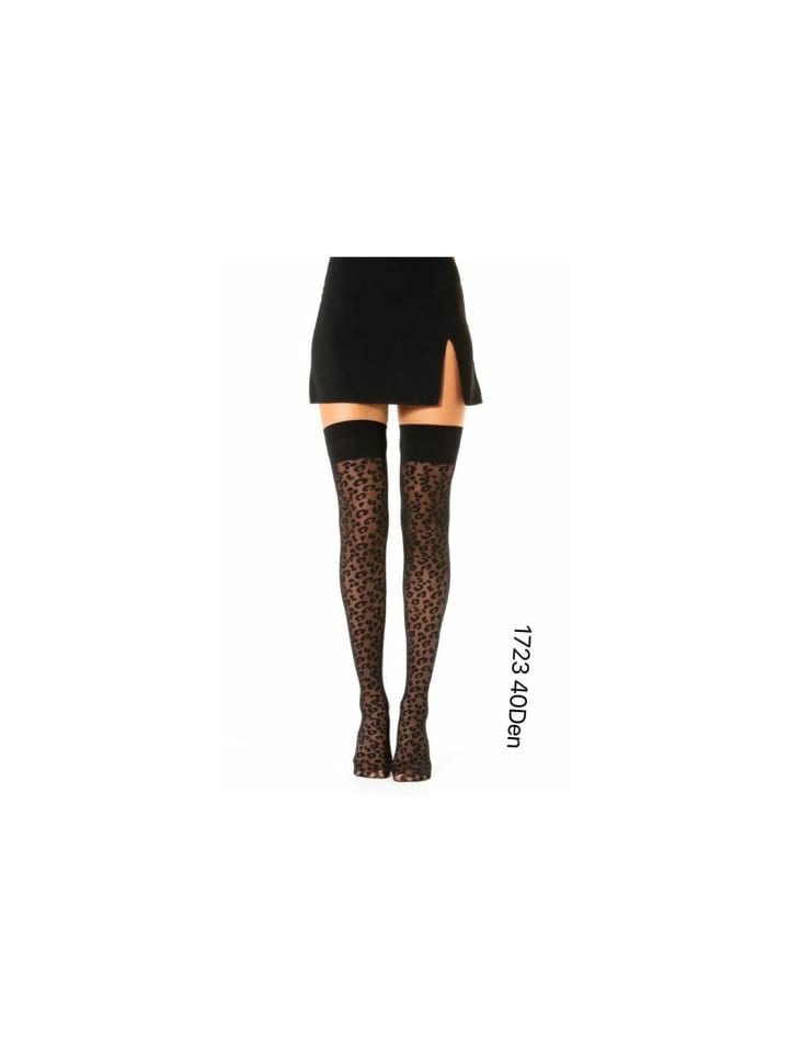 Damen Strumpfhose 40 Den durchsichtig mit Muster Baumwollzwickel in Schwarz