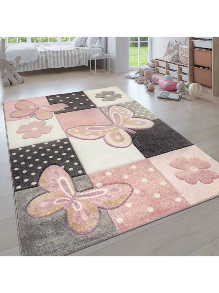 Kinderteppich Schmetterlinge-Patchwork Kinderzimmer in Mehrfarbig