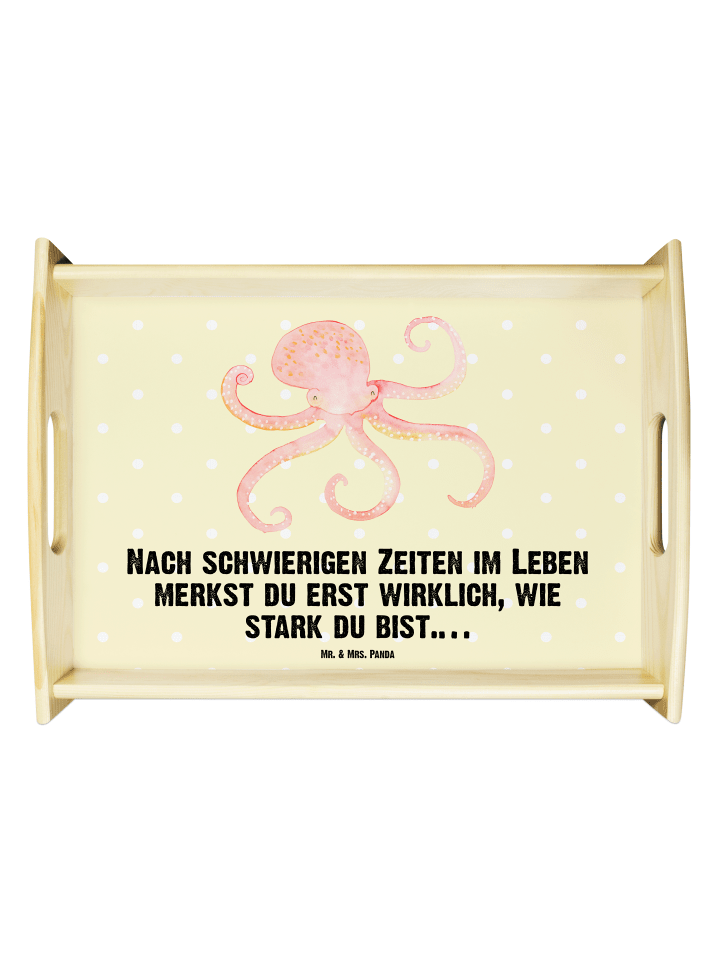 Tablett Tintenfisch mit Spruch in Gelb Pastell