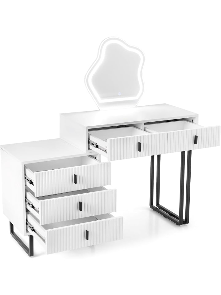 Schminktisch mit LED Spiegel & Beistellschrank in Weiß