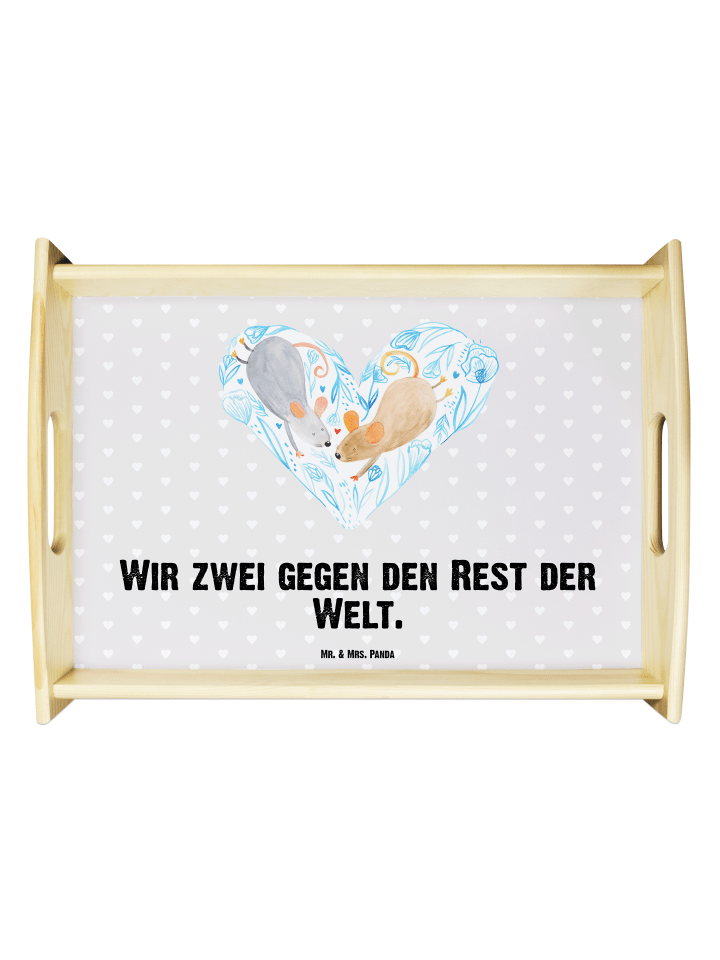 Sofa Tablett Mäuse Herz mit Spruch in Grau Pastell