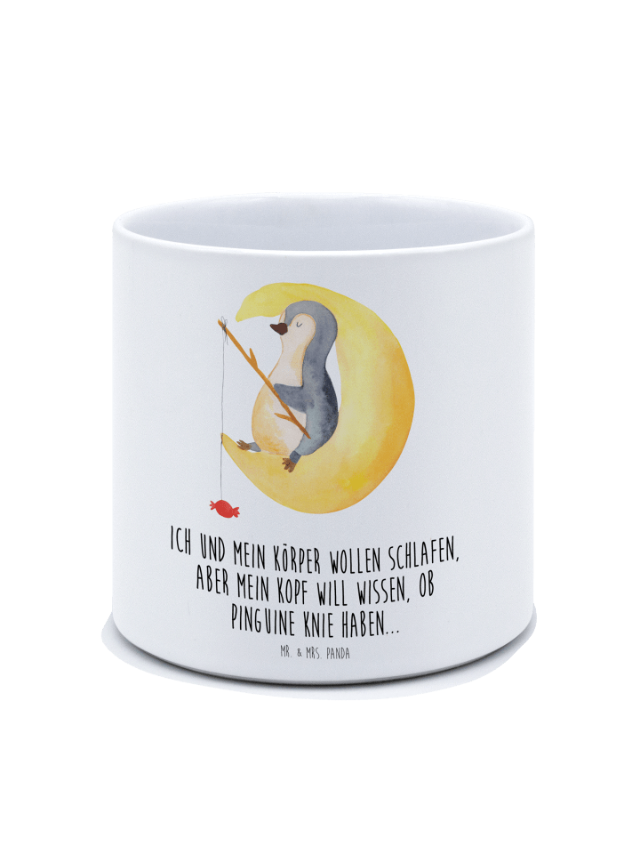 Blumentopf Pinguin Mond mit Spruch in Weiß