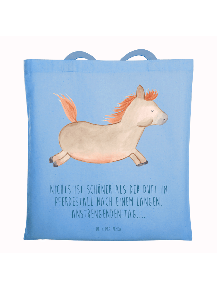Tote Bag Pferd Springen mit Spruch in Sky Blue