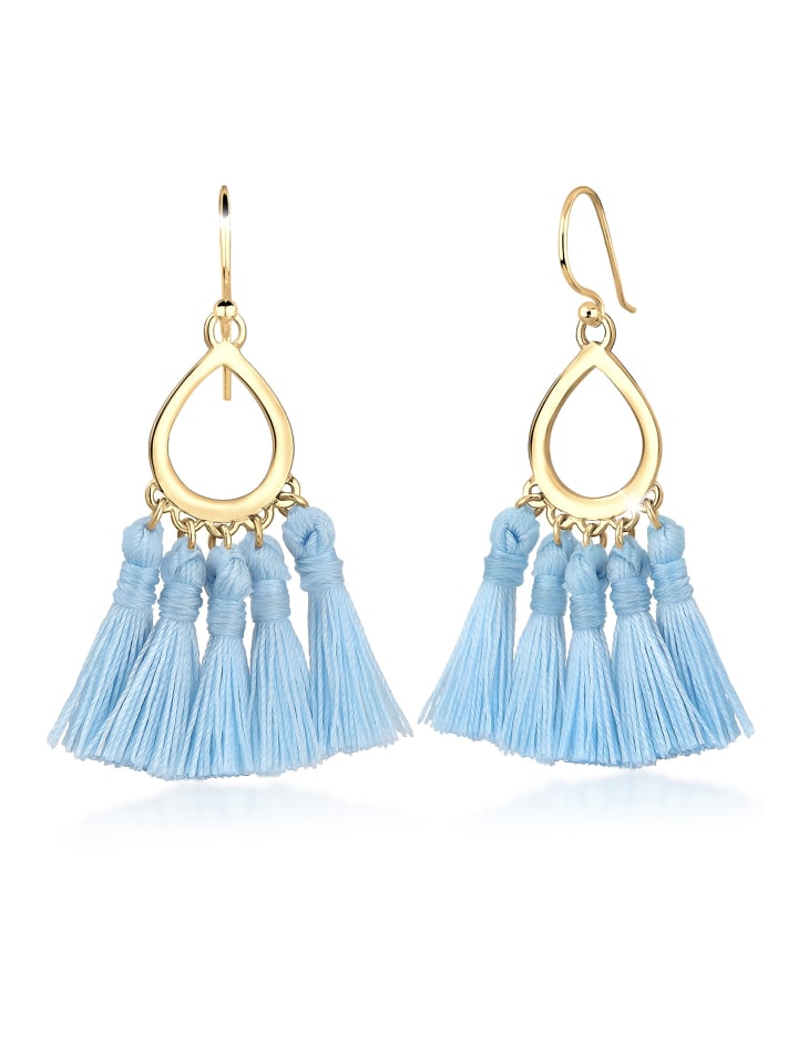 Ohrringe 925 Sterling Silber Boho, Tassel in Hellblau
