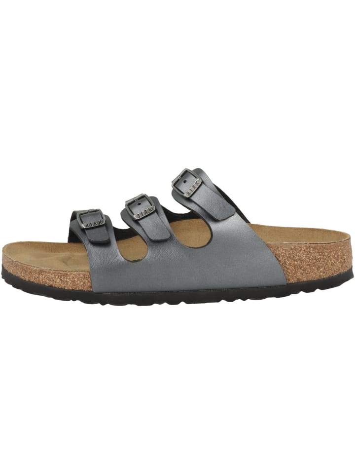 Pantolette Florida Birko-Flor Metallic schmal in schwarz